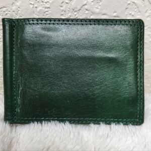 Vera Pelle Forest Green Leather Card Holder with Gold Tone Money Clip